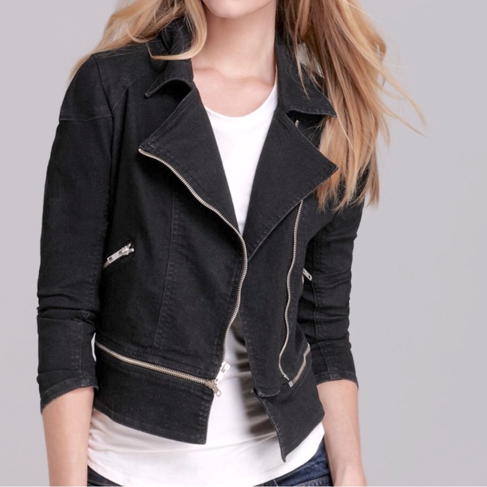 PJK - Patterson J. Kincaid Ella Moto Multi Zip Jacket in Washed Black Size Large